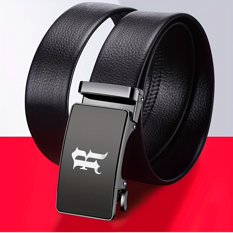 R Letter Pattern Men's Business Belt Solid Basic Style